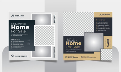 Real estate house property sale social media post banner set square flyer web banner template.
