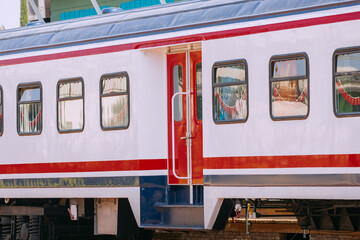 A retro tourist carriage of a Turkish train on the station platform. Travel and transport