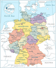 Fototapeta na wymiar Map of Germany - highly detailed vector illustration