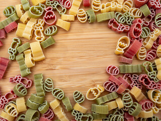 Pasta on a wooden background.