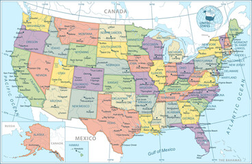 Fototapeta na wymiar Map of United States - highly detailed vector illustration