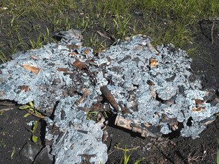 War in Ukraine, a pile of molten metal mixed with cartridge cases and bullets, close-up