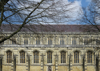 Cathedral of Winchester.
View of the Gothic lateral facade.
England. United Kingdom.