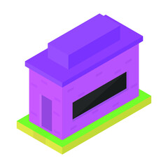 Stylish pink house. Isometric abstraction of a building. Vector illustration