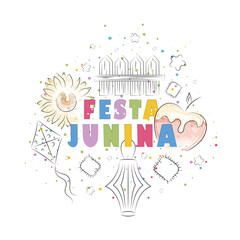 Sketch of summer object celebrations Festa Junina Poster Vector