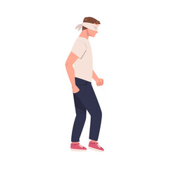Man Character Wearing Blindfold Following Someone Trusting and Having Faith in Something Vector Illustration
