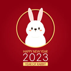 Happy Chinese new year greeting card 2023 with cute rabbit. Animal holidays cartoon character. Rabbit icon vector.