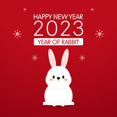 Happy Chinese new year greeting card 2023 with cute rabbit. Animal holidays cartoon character. Rabbit icon vector.
