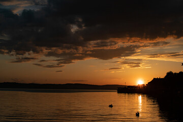 Obraz premium Lake Constance panorama at sunset, Meersburg, Germany