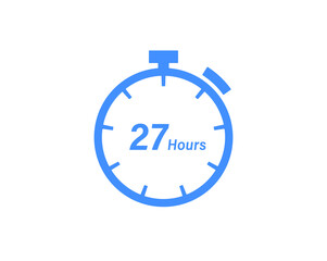 27 Hours timers Clocks, Timer 27 hour icon, countdown icon. Time measure. Chronometer icon isolated on white background