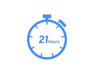 21 Hours timers Clocks, Timer 21 hour icon, countdown icon. Time measure. Chronometer icon isolated on white background