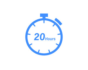 20 Hours timers Clocks, Timer 20 hour icon, countdown icon. Time measure. Chronometer icon isolated on white background