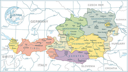 Fototapeta na wymiar Map of Austria - highly detailed vector illustration