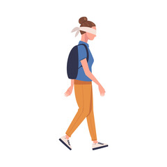 Woman Character with Backpack Wearing Blindfold Following Someone Trusting and Having Faith in Something Vector Illustration