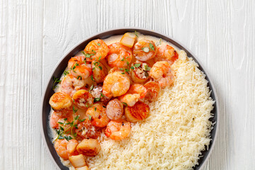 shrimps and scallops with coconut sauce and rice