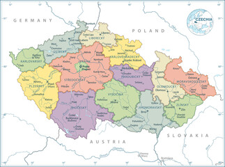 Obraz premium Map of Czech Republic - highly detailed vector illustration