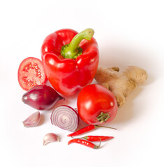 healthy vegetables pepper, tomato, onion, ginger, chilli and garlic