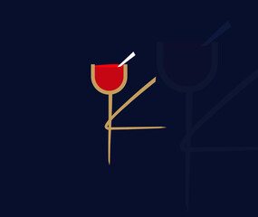 Wine glass with K letter Illustration design, Logo Design