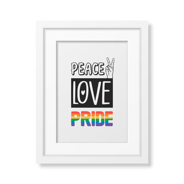Peace Love Pride. Vector Design for T-shirt, Plackard Print, Pride Month Celebrate Concept. Typography Qute with Lgbt Rainbow, Transgender Flag. LGBT, Gays, Lesbians, Fight for Human Rights