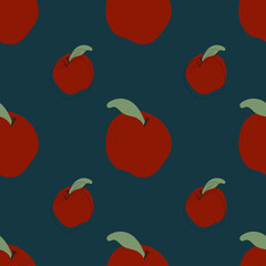 Seamless pattern red apple on dark background