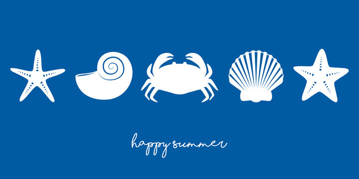 happy summer holiday design banner with sea shell starfish