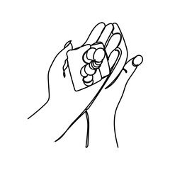 Continuous line icon Charity Donation Helping hands Giving alms. Payment in cash, purchase or purchase of goods. Vector illustration isolated on white background