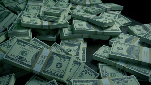 Money Stacks On Table Moving Shot