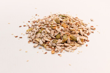 Mix of seeds for a salad. A pile of mixed seeds.