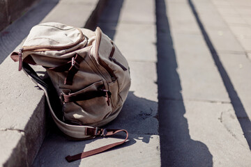 Travel concept. Vintage hipster backpack
