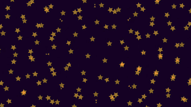 Beautiful cartoon animation of the small yellow stars rotating in kaleidoscope on dark blue background. Aanimation. Seamless loop animation