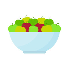 Ripe fresh apples in a bowl. Delicious and healthy summer fruits. Vector illustration for design and print