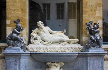 Sculpture of Escaut (Scheldt) by Pierre-Denis Plumier at inner courtyard of the Town Hall of the City of Brussels