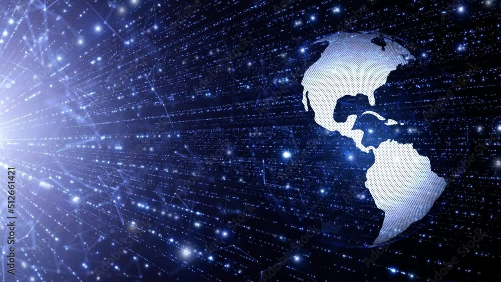 Poster digital tech earth globe cyberspace with lines and dots.