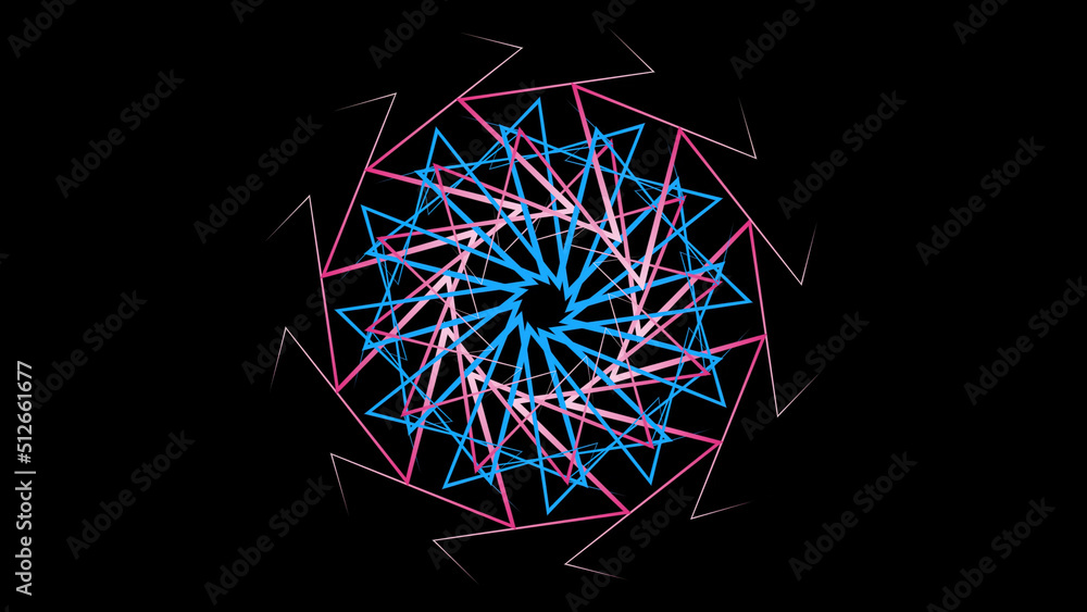 Poster hypnotic circular pattern of colored geometric lines on black background. stock animation. beautiful