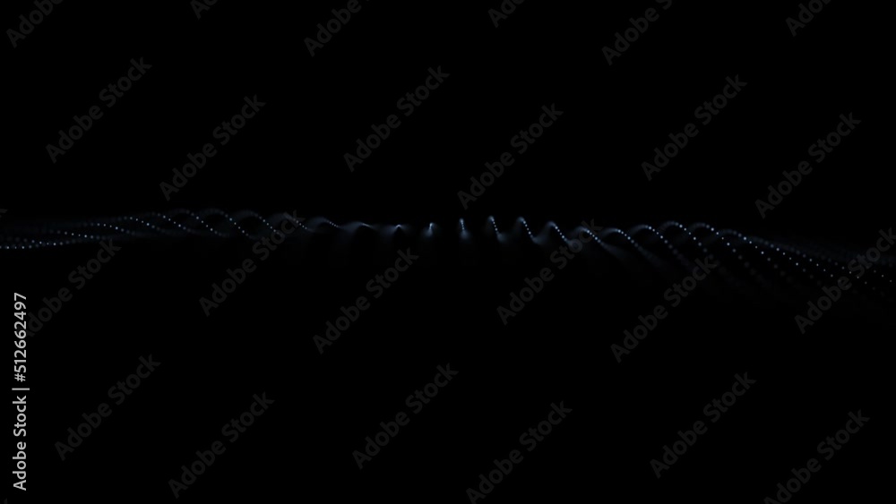 Poster slow moving dotted wavy lines on dark black copy space background seamless loop animation.