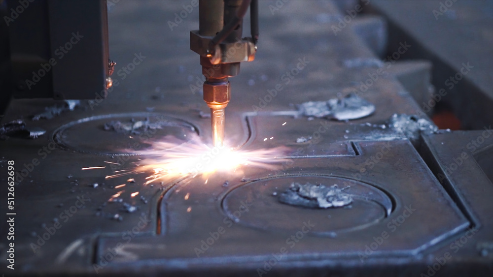 Poster close-up of metal pattern welding machine. clip. automated welding machine creates beautiful pattern