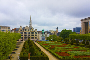 Fototapeta na wymiar Mont des Arts gardens and City Hall of Brussels, Belgium 