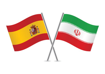 Spain and Iran crossed flags. Spanish and Iranian flags on white background. Vector icon set. Vector illustration.