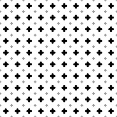 Square seamless background pattern from black quatrefoil symbols are different sizes and opacity. The pattern is evenly filled. Vector illustration on white background