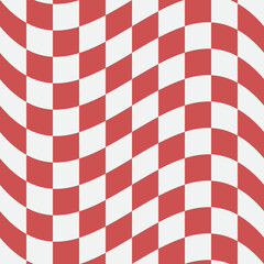 Warped Wave Checkers Seamless Pattern. Sports And Racing Background, Red Colored Wavy Distorted Checkered Design. Modern Warp Dynamic Texture for Digital, Print And Web Design. Vector EPS. 