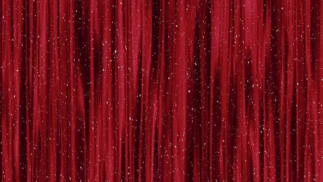 Falling Snow on Red Curtain with Light Wind Animation Background