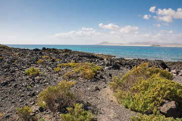 Fototapeta na wymiar Lobos Island, a largely unhabited volcanic island off the coast of Corralejo, Fuerteventura