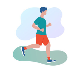 Jogging woman outdoors. Girl running in sportswear. Morning jog in park. Flat vector illustration. Healthy lifestyle and fitness concept