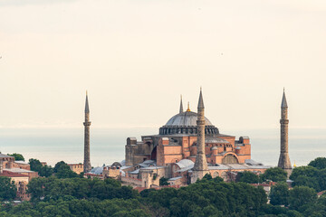 Fototapeta na wymiar Hagia Sophia at sunset, the former cathedral and Ottoman Mosque in Istambul, Turkey