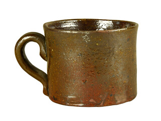 Brown clay empty mug isolated on white