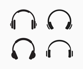 Set Of Headphones, Headphone Silhouettes Set Vectors. 