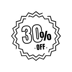 30% percent off (offer), online super discount icon, black and white sketch style vector illustration design