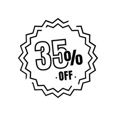 35% percent off (offer), online super discount icon, black and white sketch style vector illustration design
