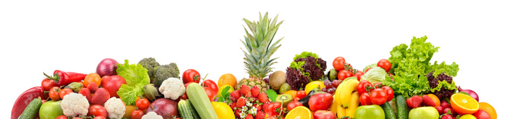 Fototapeta na wymiar Collage fresh vegetables, fruits, berries isolated on white background.