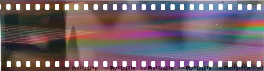 start of 35mm negative filmstrip with cool scanning light interferences - obrazy, fototapety, plakaty
